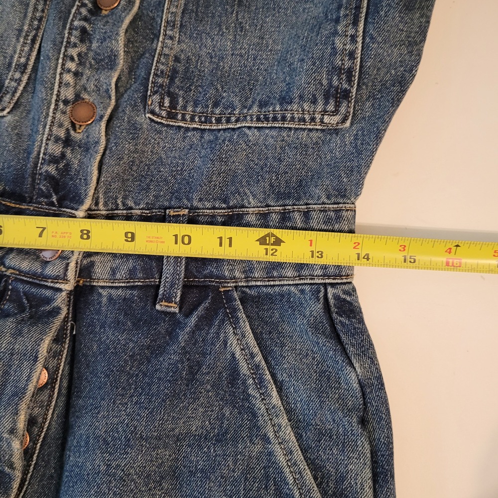 Zara Denim Jumpsuit Women Small Blue Long Sleeve Button Front Cotton Utility NWT - Picture 7 of 9
